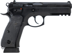 CZ-USA 89352 CZ 75 SP-01 Full Size Frame 9mm Luger 19+1 4.60" Black Steel Barrel, Black Steel Serrated Slide, Black Polycoat Steel Frame w/Beavertail & Picatinny Rail, Black Rubber Grip, Right Hand