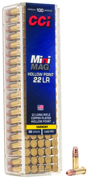 CCI 0031 Mini-Mag High Velocity 22LR 36gr Copper Plated Hollow Point 100 Per Box/50 Case