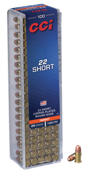 CCI 0027 Target Rimfire 22Short 29gr Copper Plated Round Nose 100 Per Box/50 Case